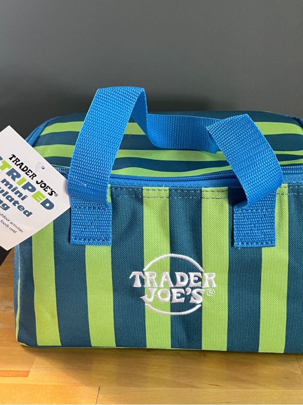 Trader Joe's Blue & Green Striped Insulated Tote Summer 2026 - Picture 2 of 4